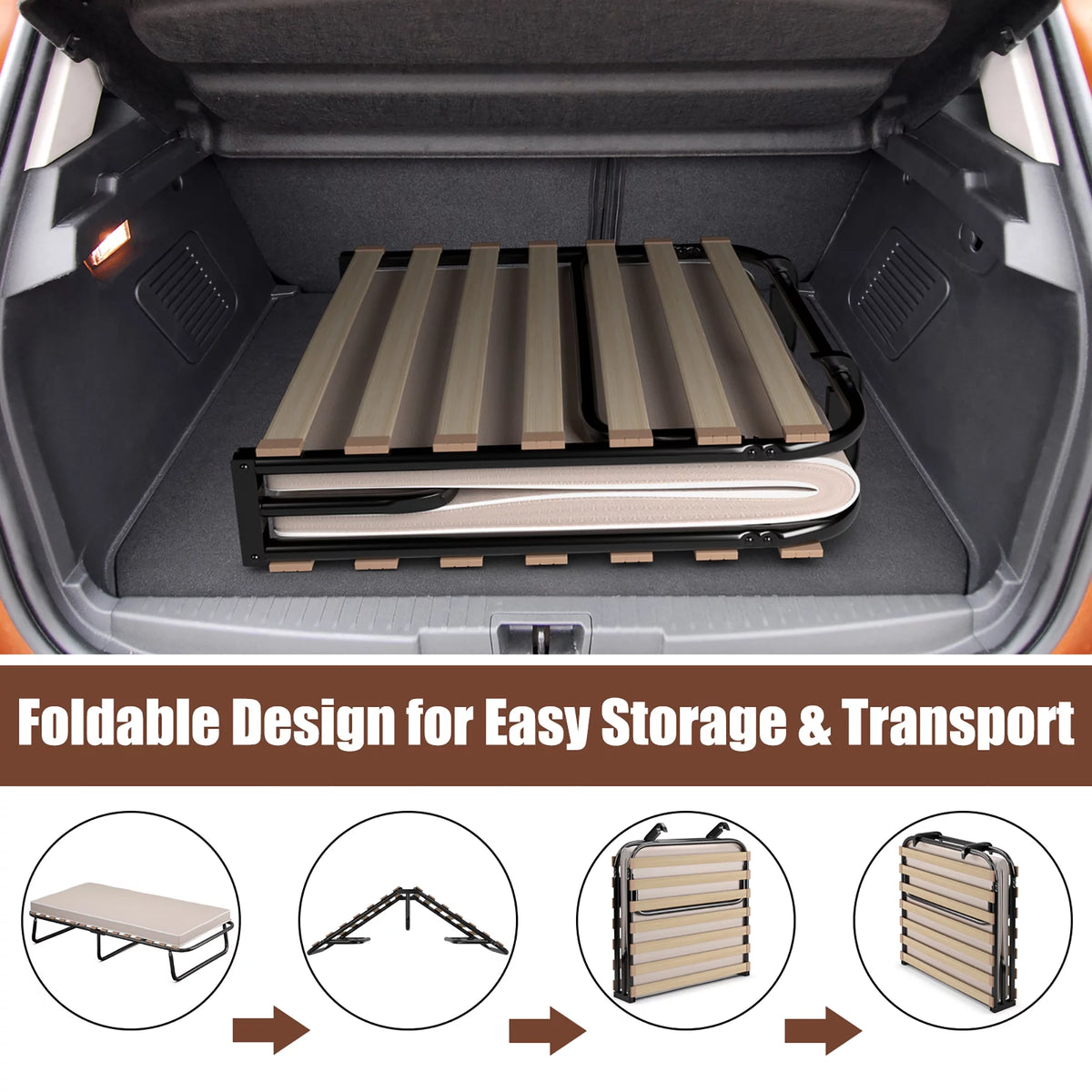 Portable Folding Guest Bed Cot with Memory Foam Mattress Twin Size J1847