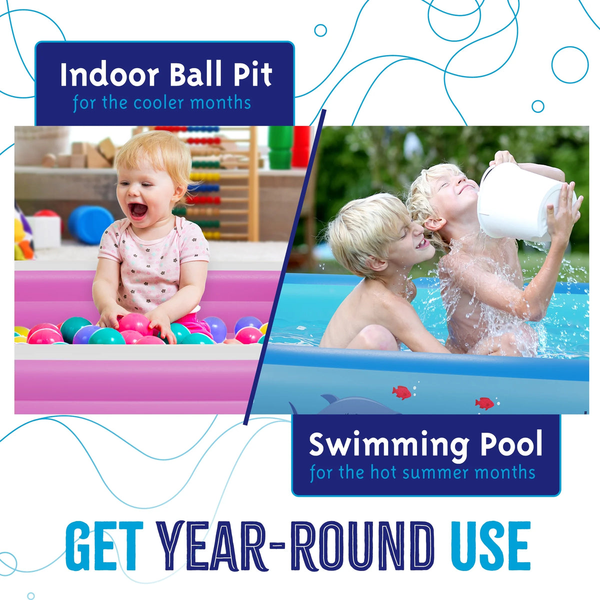 Inflatable Swimming Pool with Built-in Air Pump, Blue Large E166743