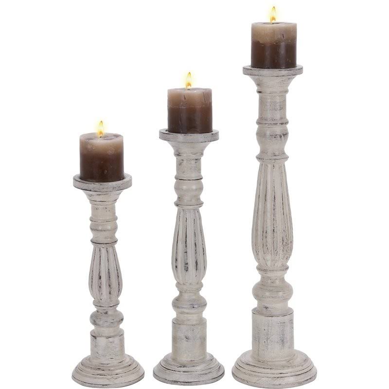 White Mango Wood Candle Holder Set of 3 X8431