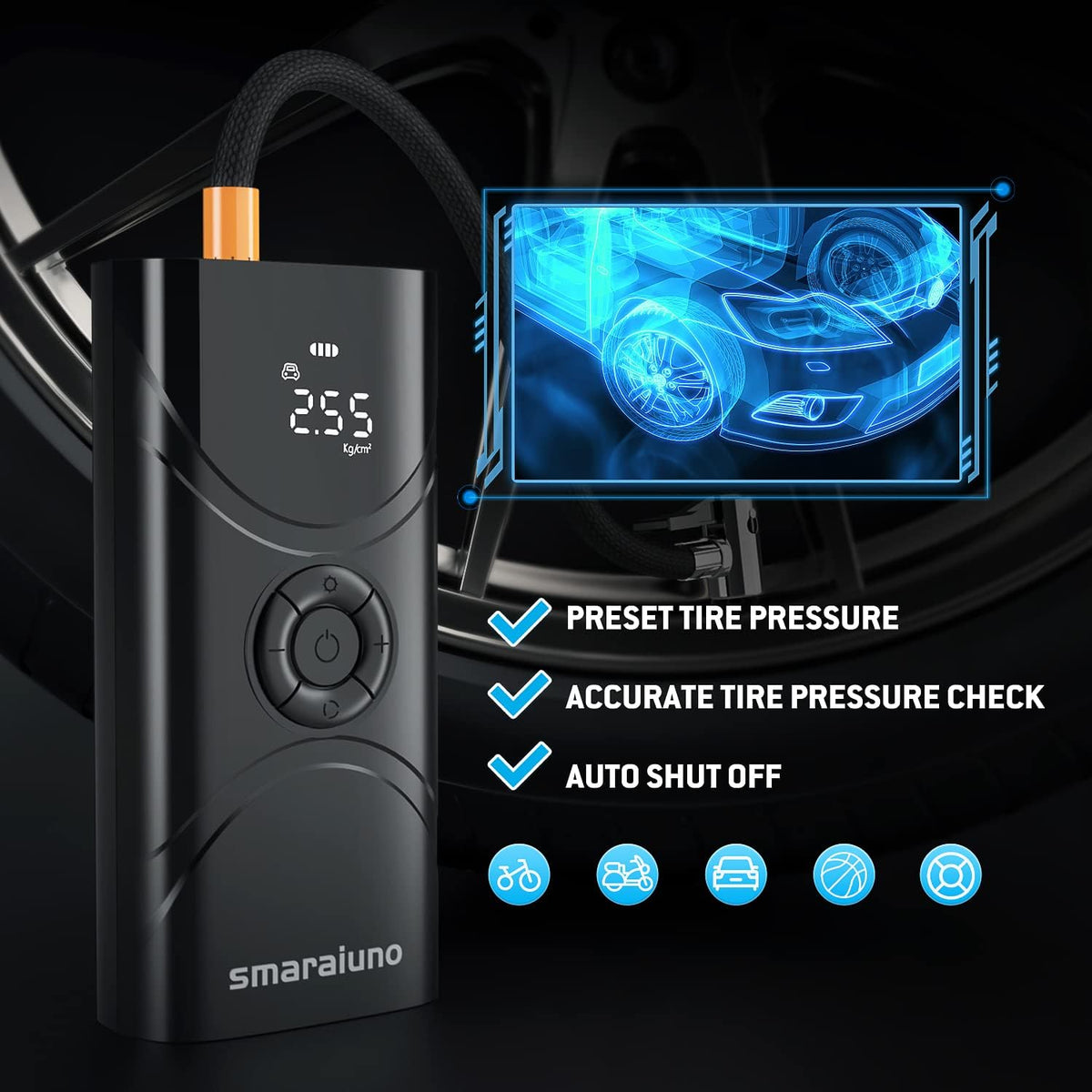 Portable Air Compressor 150PSI Cordless Tire Pump with Rechargeable Battery G366