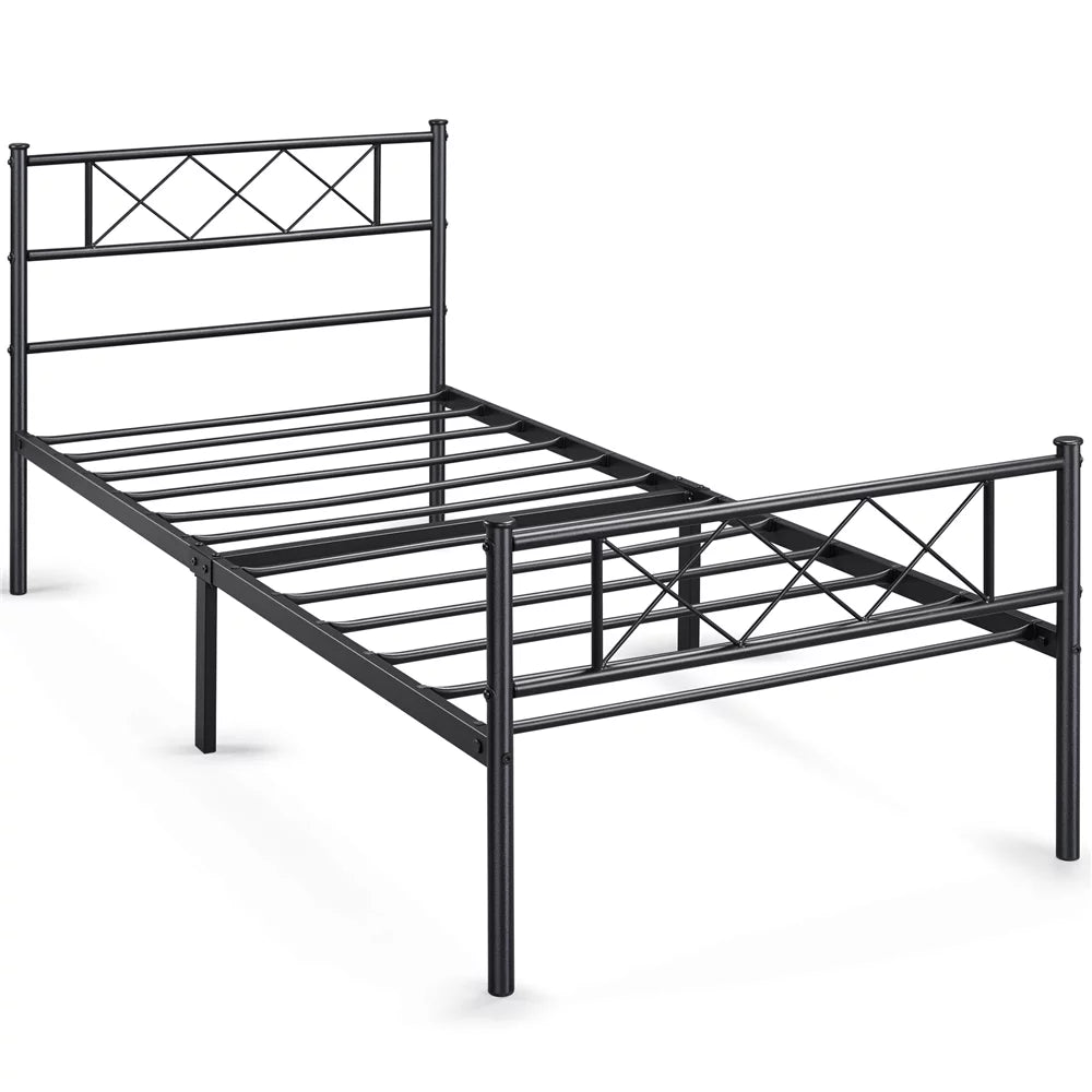 Black Twin Metal Slatted Bed Frame with Headboard Footboard S724