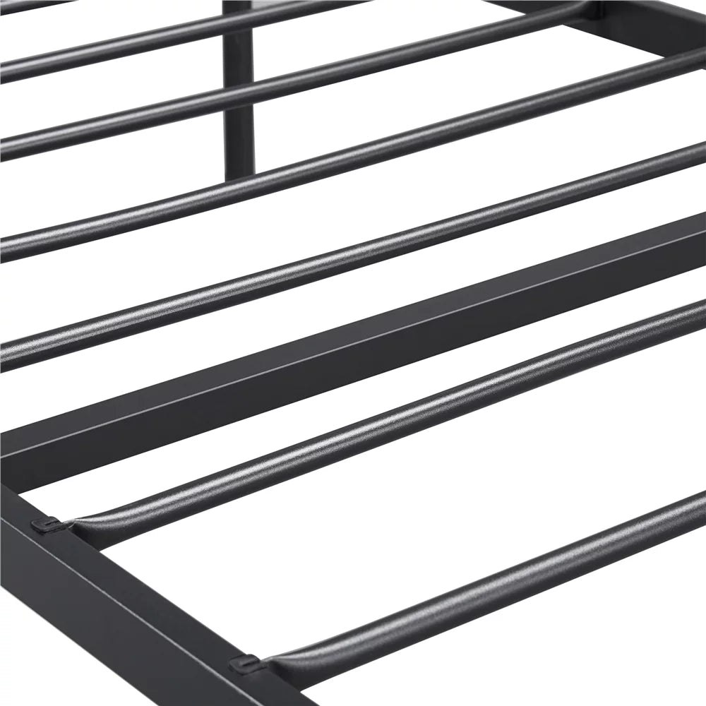Black Metal Twin Platform Bed with Headboard and Footboard K57899