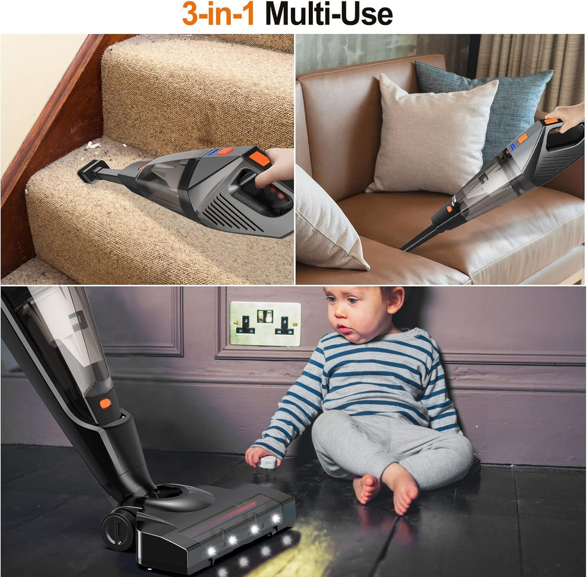 Cordless Stick Vacuum Cleaner 4 in 1 18kpa Washable HEPA Filter L6732