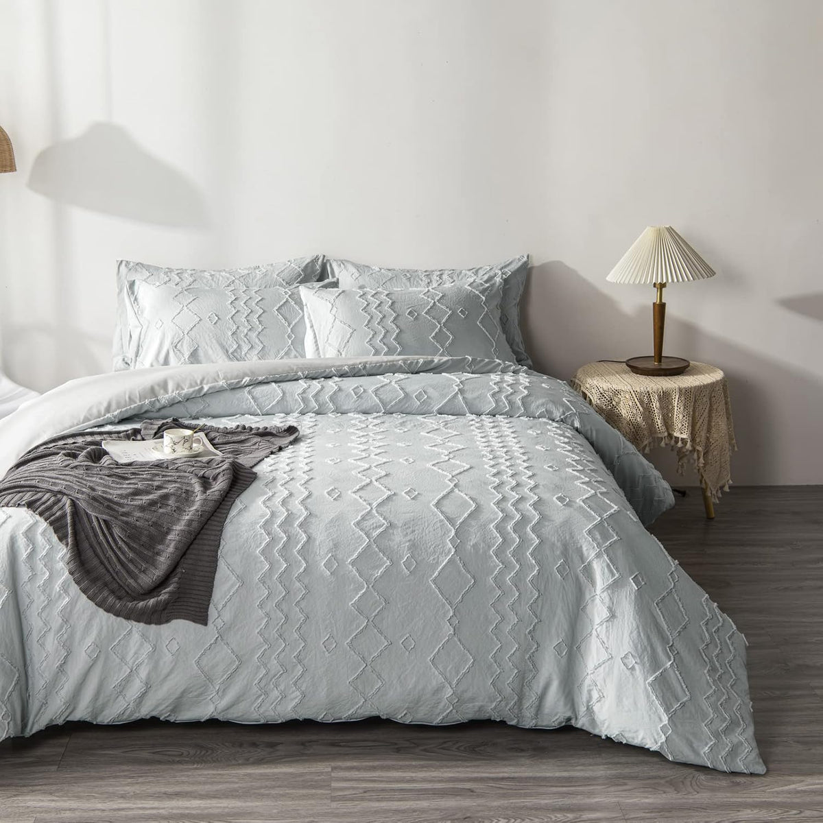Blue Cotton Geometric Queen Duvet Cover Set Z93076