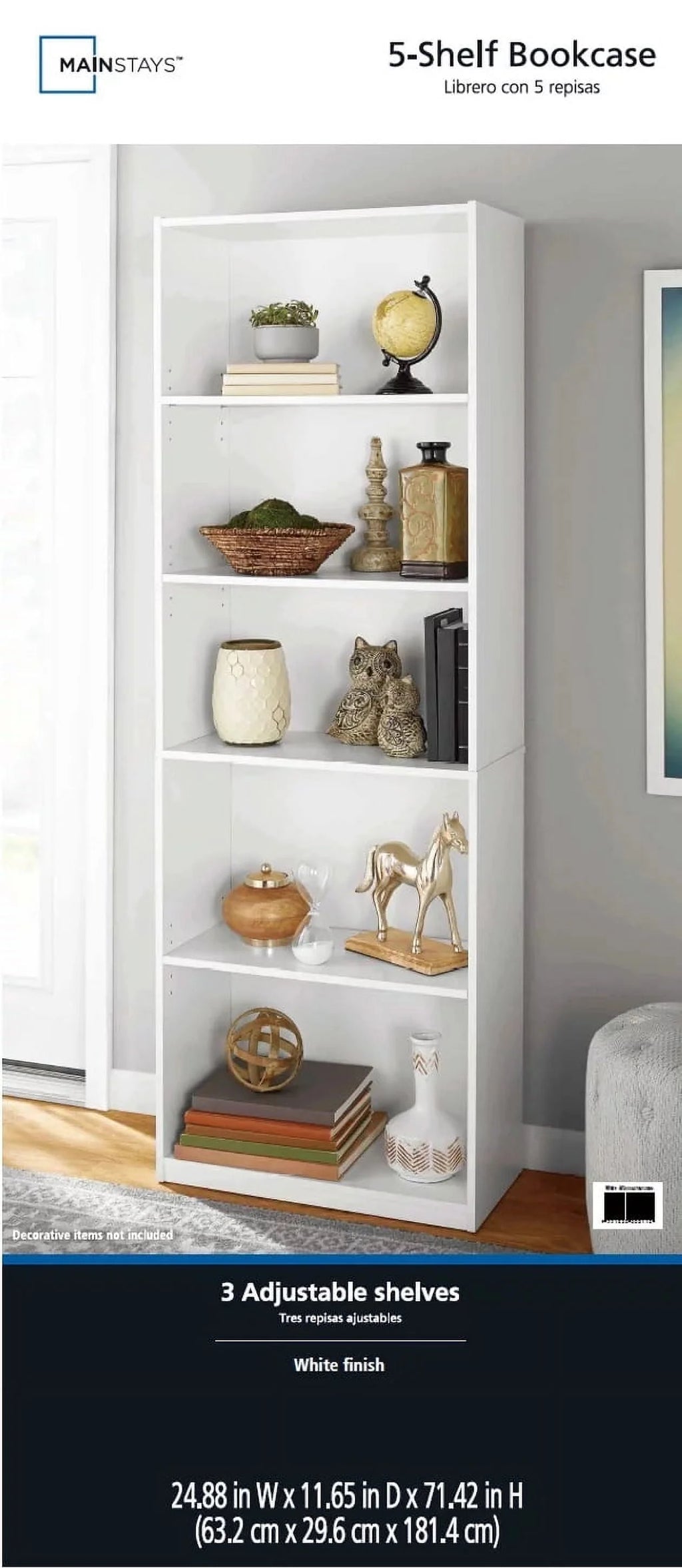 White 5-Shelf Bookcase with Adjustable Shelves Q19925