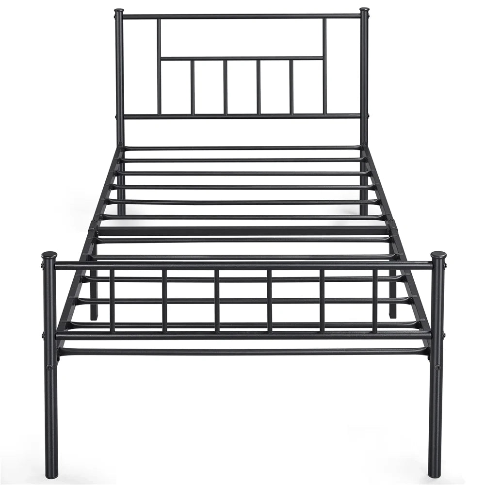 Black Metal Twin Platform Bed with Headboard and Footboard K57899