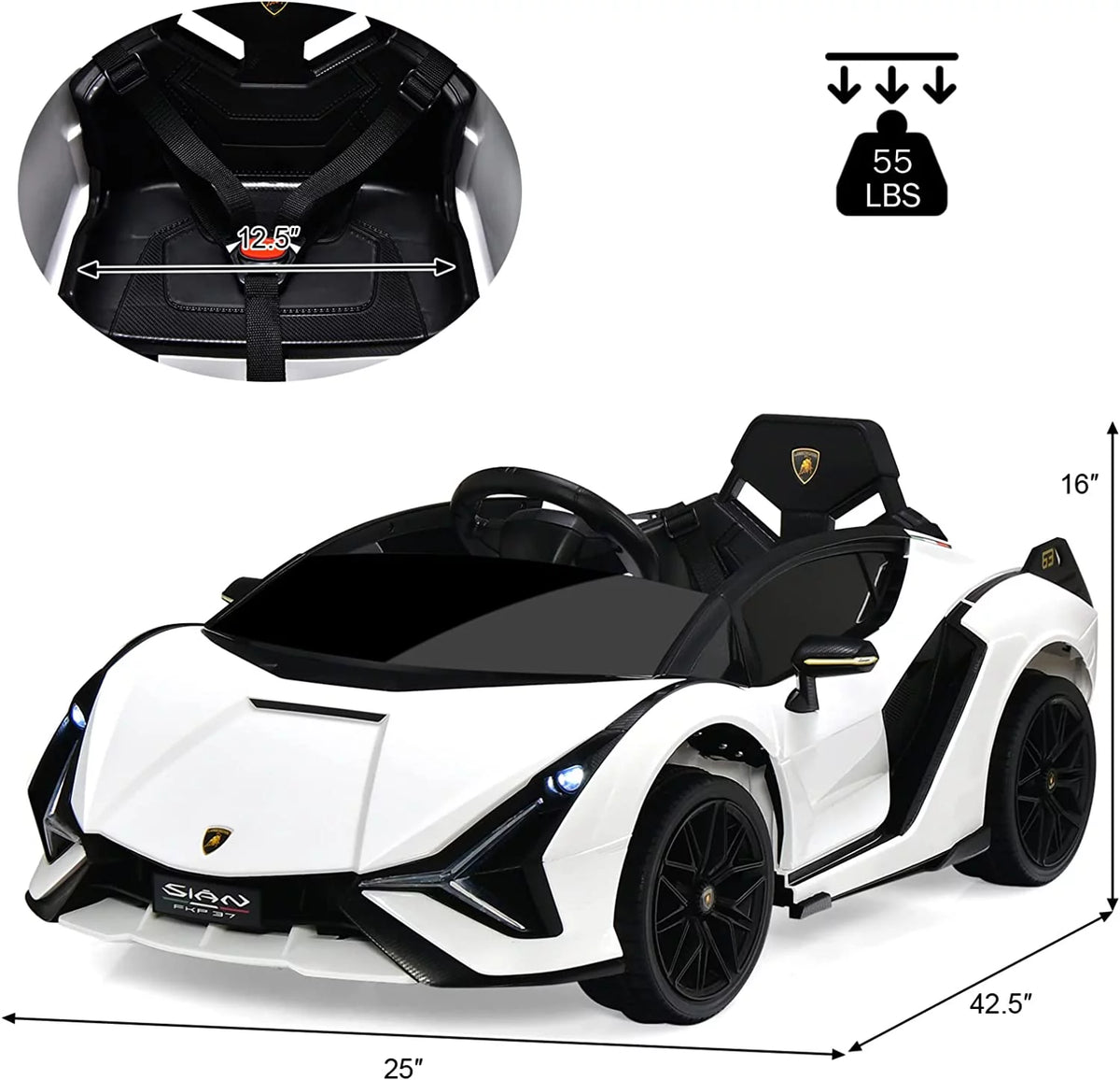 12V Kids Ride On Car with Parent Remote Control, Spring Suspension, MP3 Player, Carbon Fiber Textured (Black) L198799