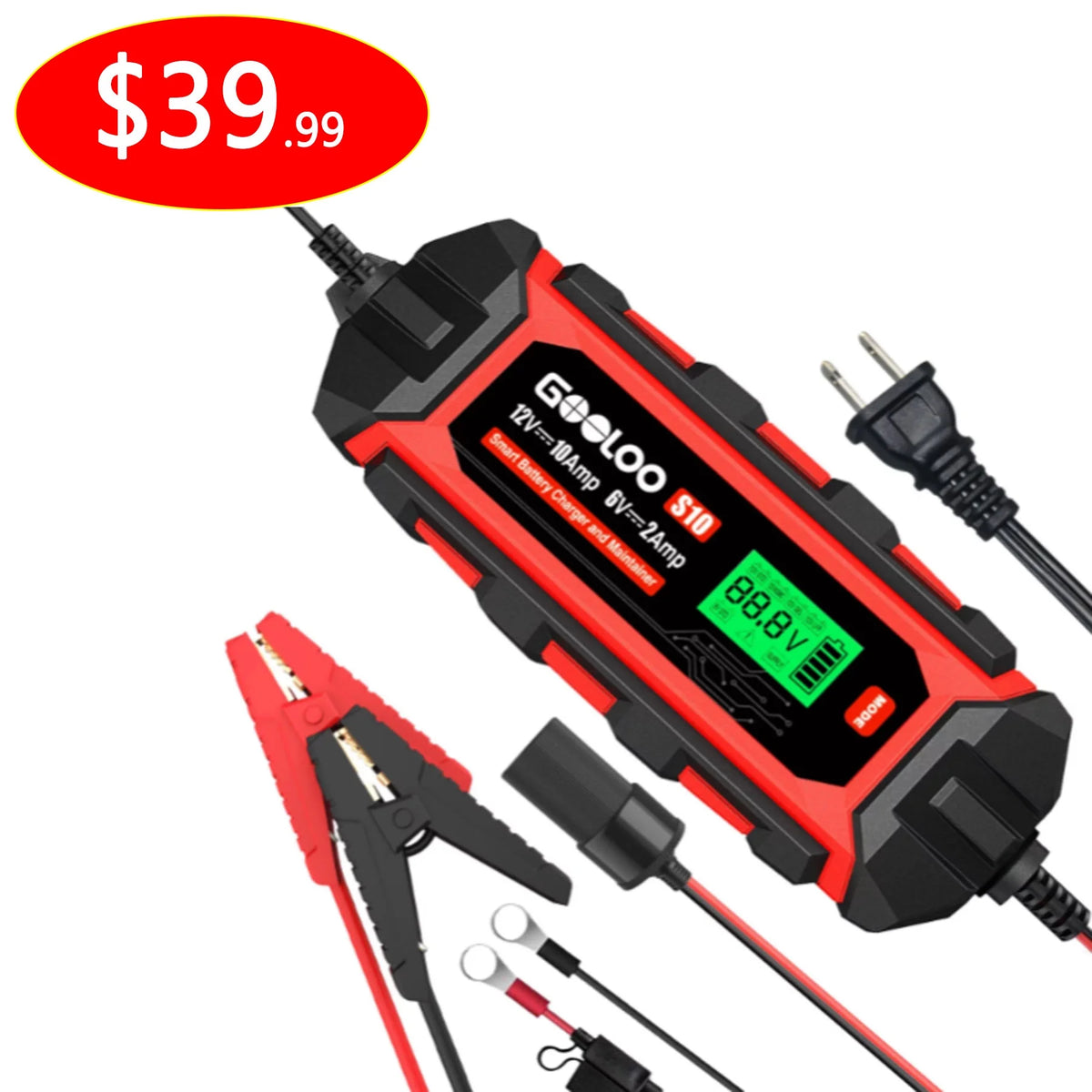 6A 6V 12V Smart Trickle Battery Charger Maintainer with LCD Display L434776
