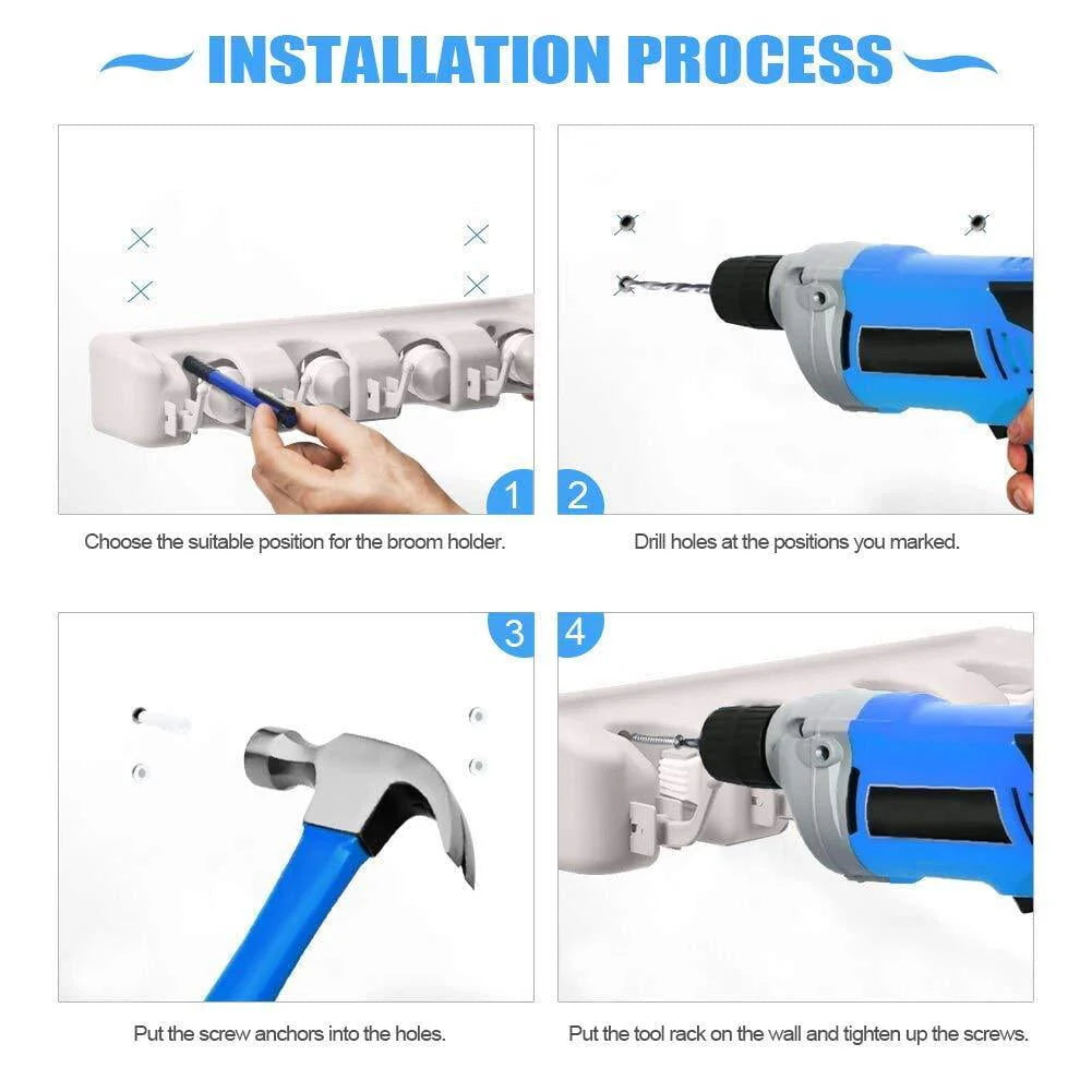 White Wall Mounted Mop & Broom Hanger R86981