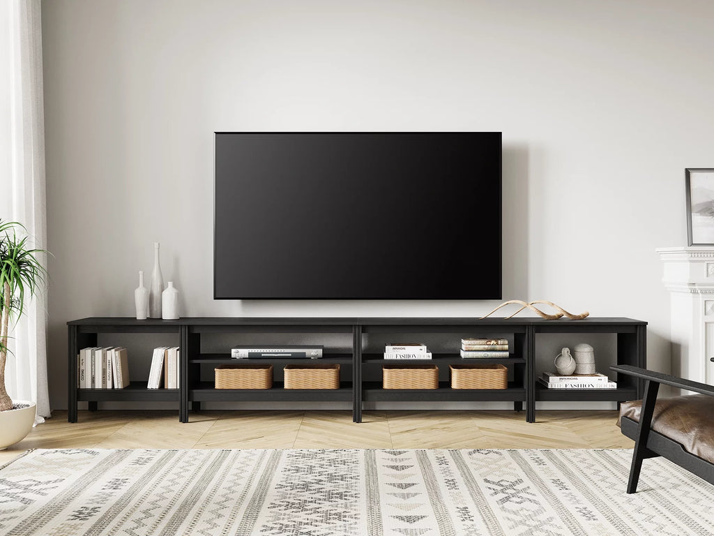 Black Wood TV Stand with 8 Storage C100058