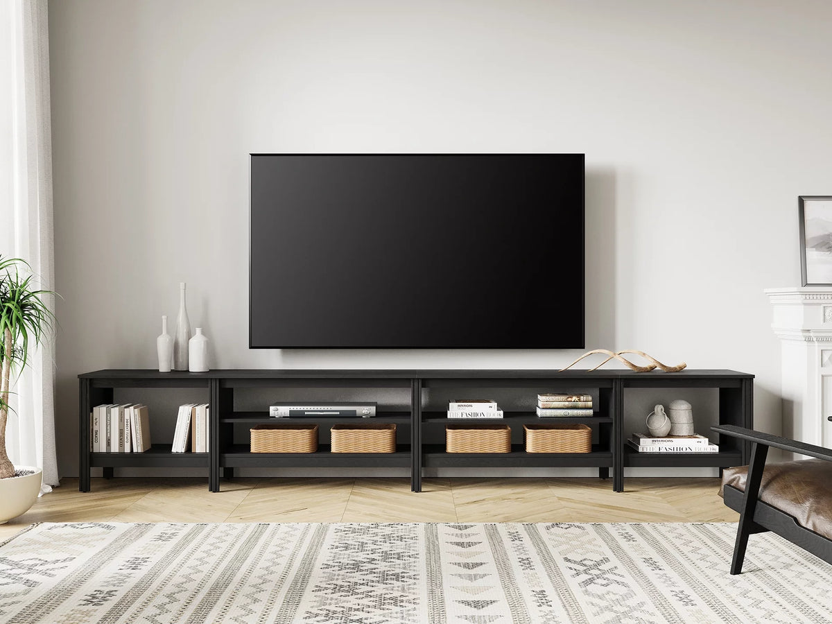 Black Wood TV Stand with 8 Storage C100058