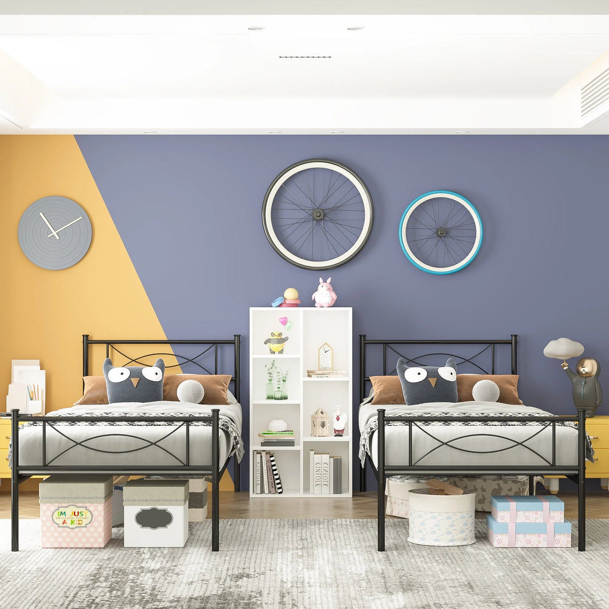 White Twin Size Metal Platform Bed Frame with Headboard A7945