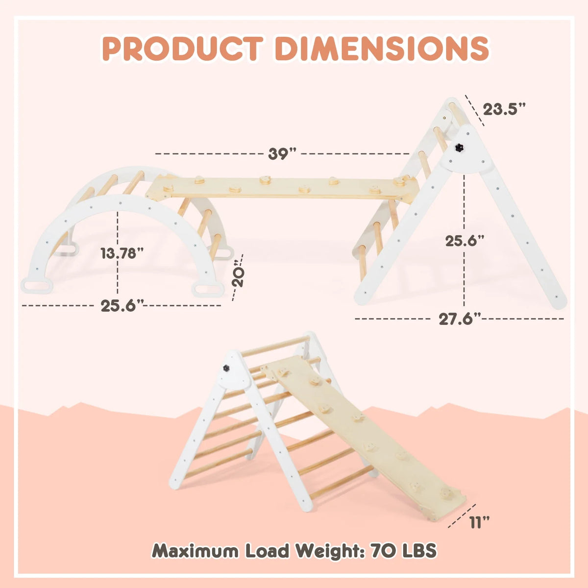Foldable Wooden Climbing Triangle Arch with Ramp and Slide I117899