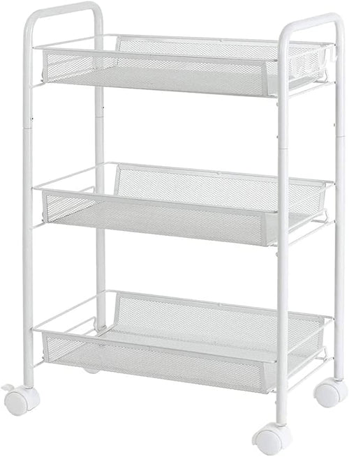 3 Tier Metal Rolling Utility Cart with Lockable Wheels, White V82838