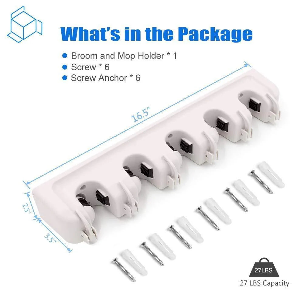 White Wall Mounted Mop & Broom Hanger R86981