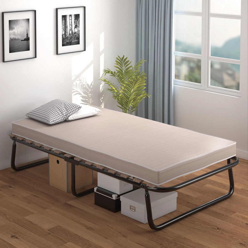 Portable Folding Guest Bed Cot with Memory Foam Mattress Twin Size J1847