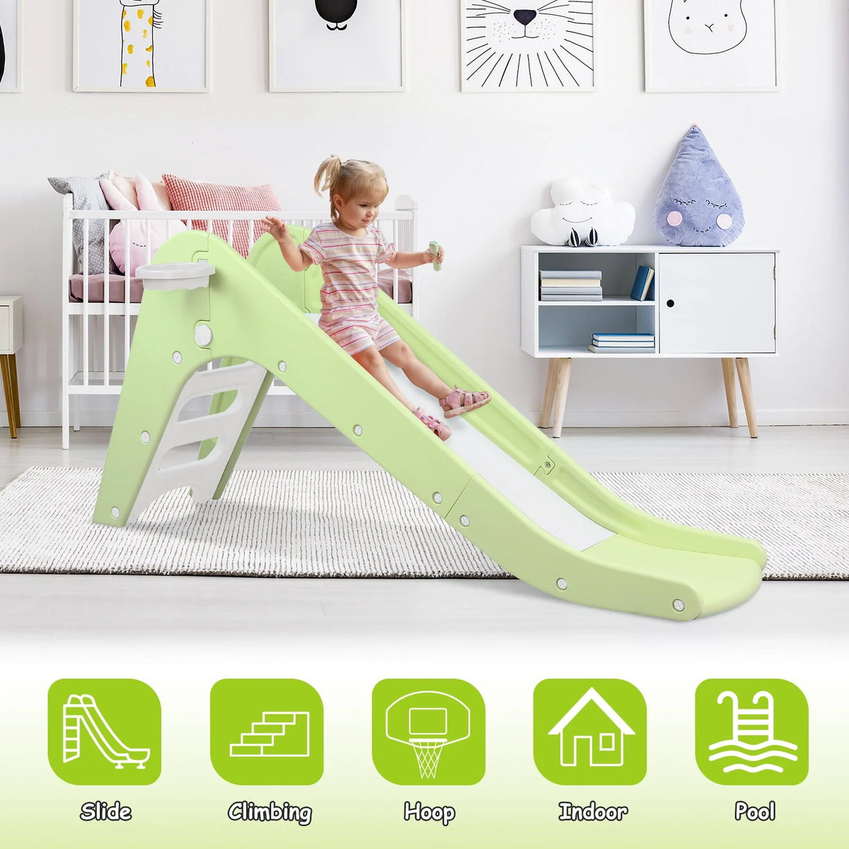 Kids Slide Playset with Basketball Hoop and Ball Y6685