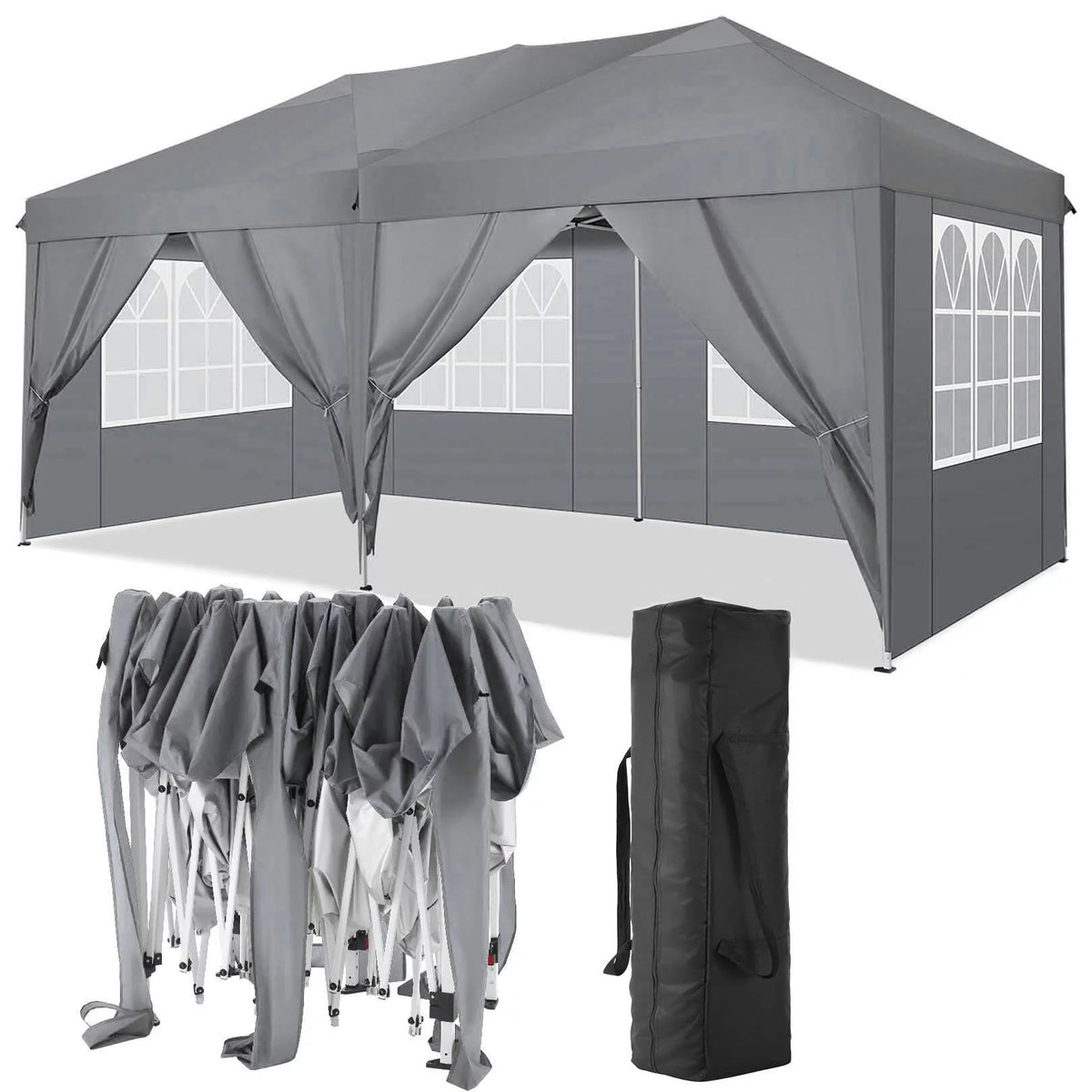 10x10ft Waterproof Popup Canopy with 4 Sidewalls Black X70121