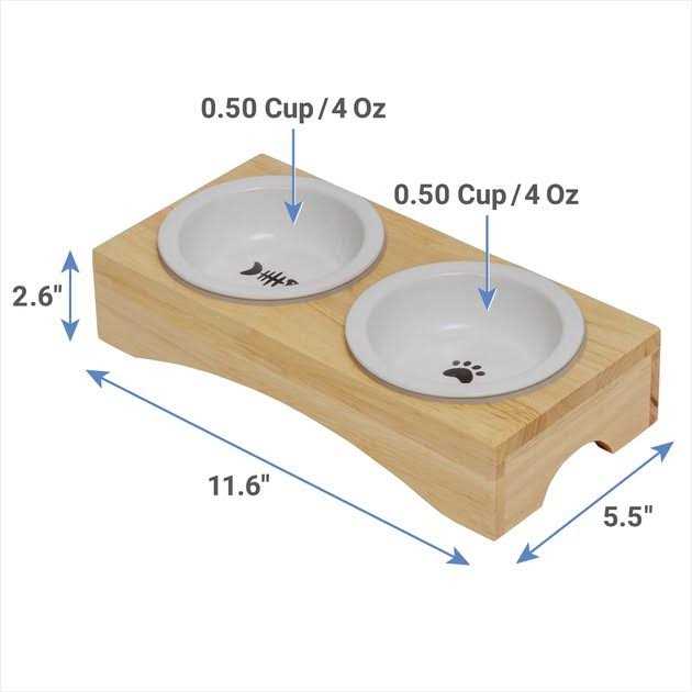 Double Elevated Cat Bowl with Wood Stand R632242