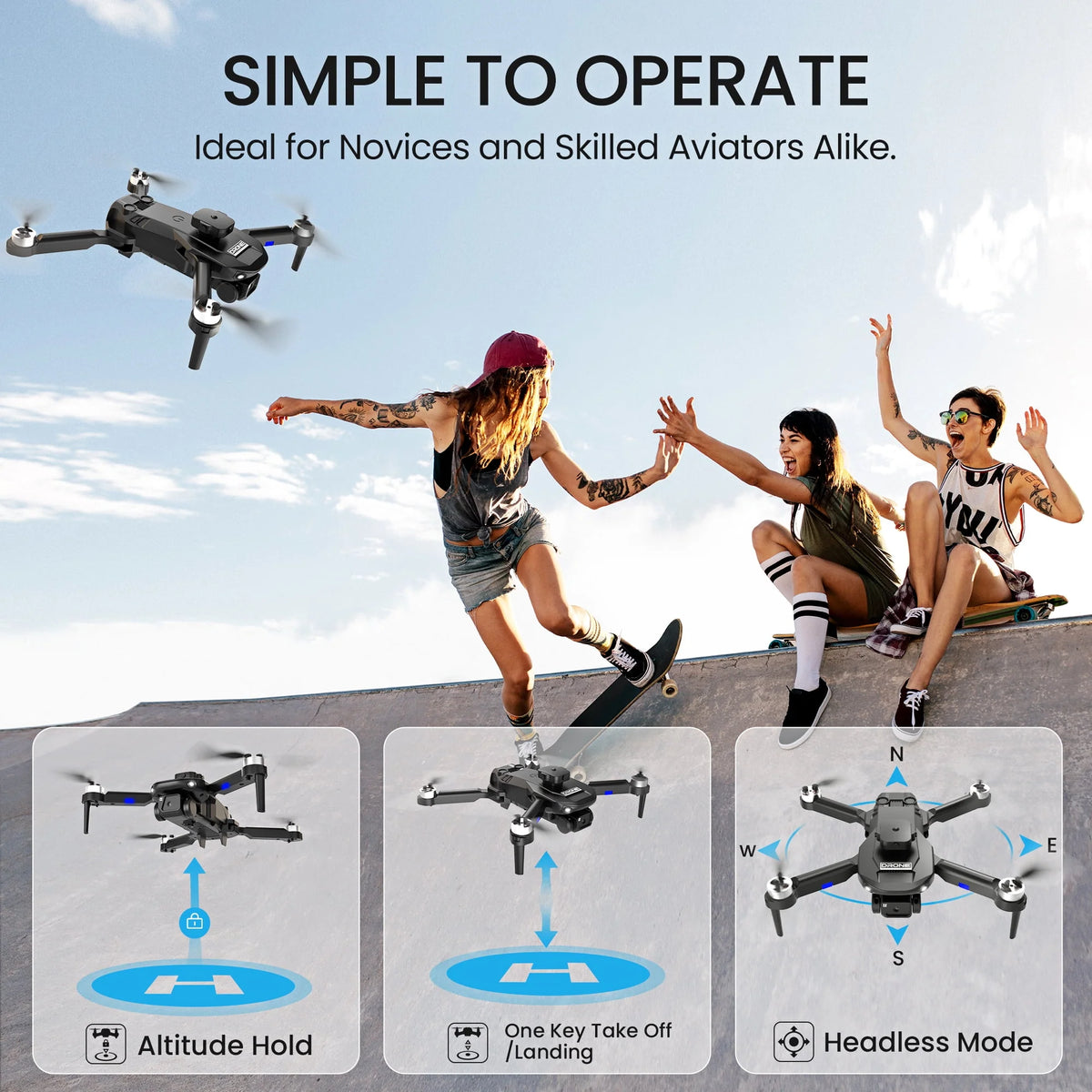 6K HD Camera Drone with 3 Batteries Black M395