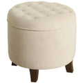 Eggshell Velvet Round Storage Ottoman P7864