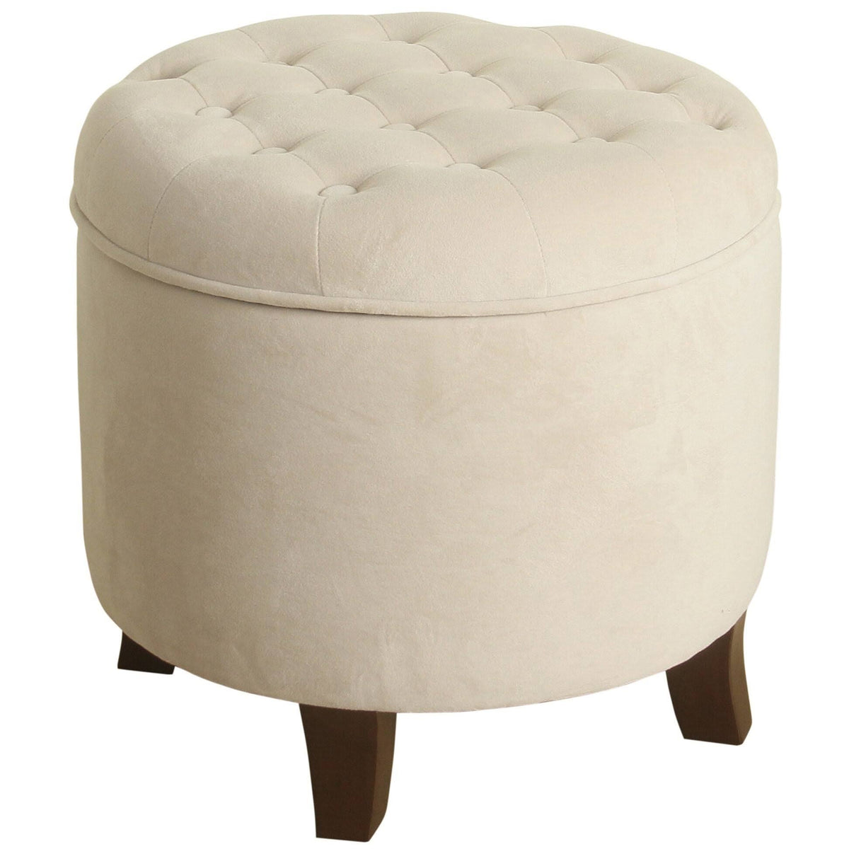 Eggshell Velvet Round Storage Ottoman P7864