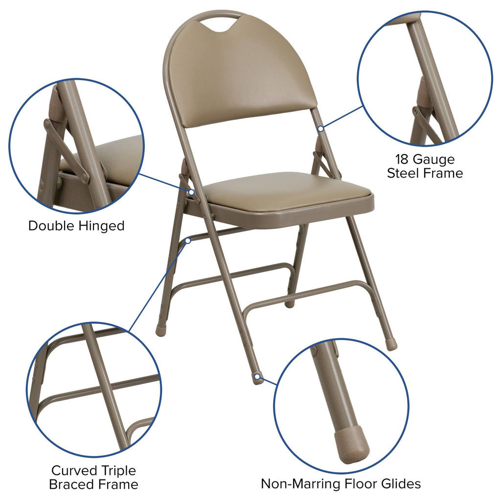 Beige Vinyl Metal Folding Chair O513950