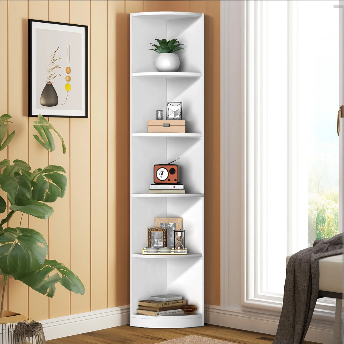 5 Tier White Corner Bookcase Z330