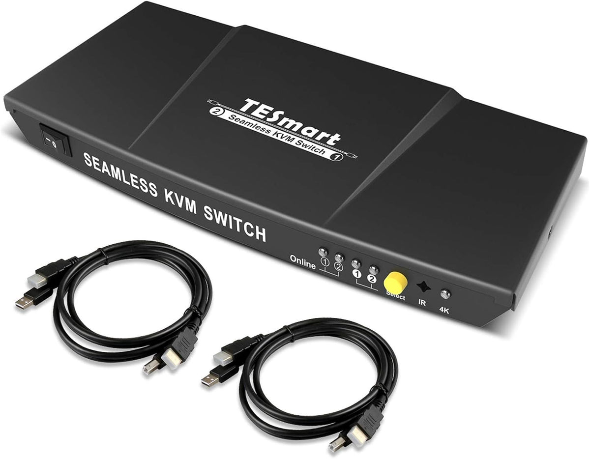 2 Port HDMI KVM Switch 2x1 USB 2.0 4K@60Hz with 2 Pcs 5ft KVM Cables Black L707801