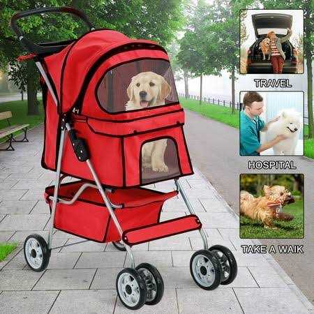 Foldable 4 Wheel Pet Dog Stroller with Storage Basket V65249