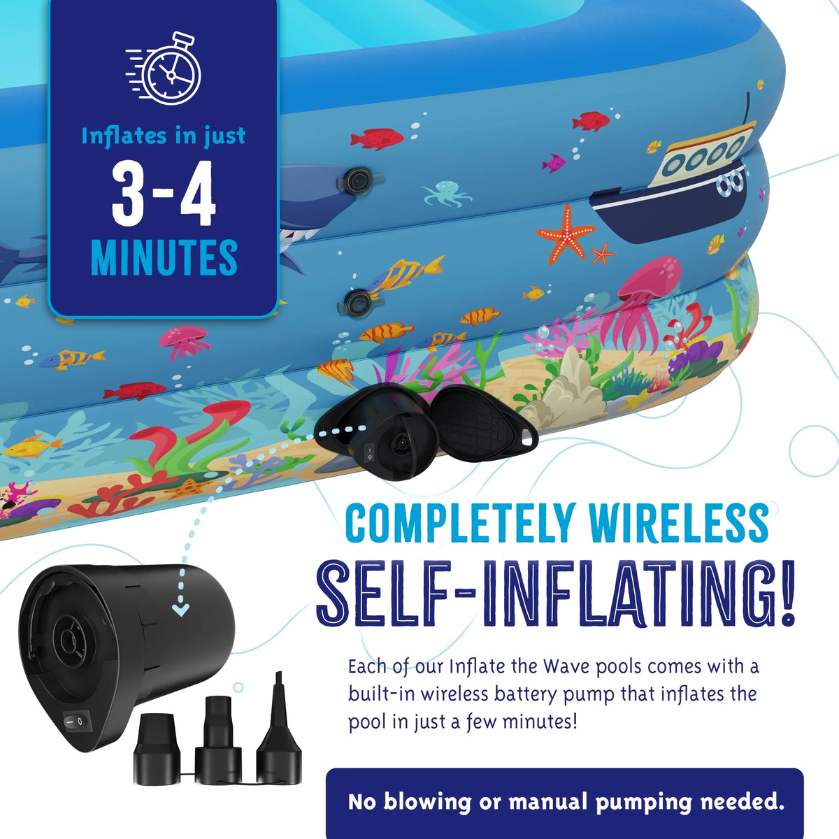 Inflatable Swimming Pool with Built-in Air Pump, Blue Large E166743