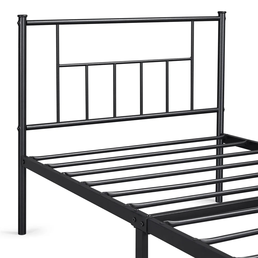 Black Metal Twin Platform Bed with Headboard and Footboard K57899