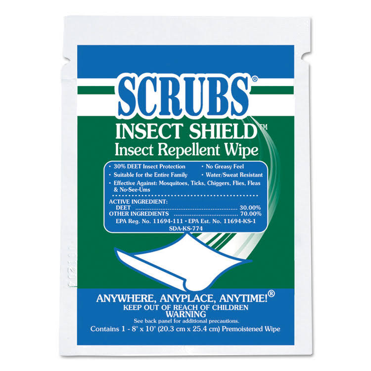 Insect Repellent Wipes, 8 x 10, White, 100/Carton I45515