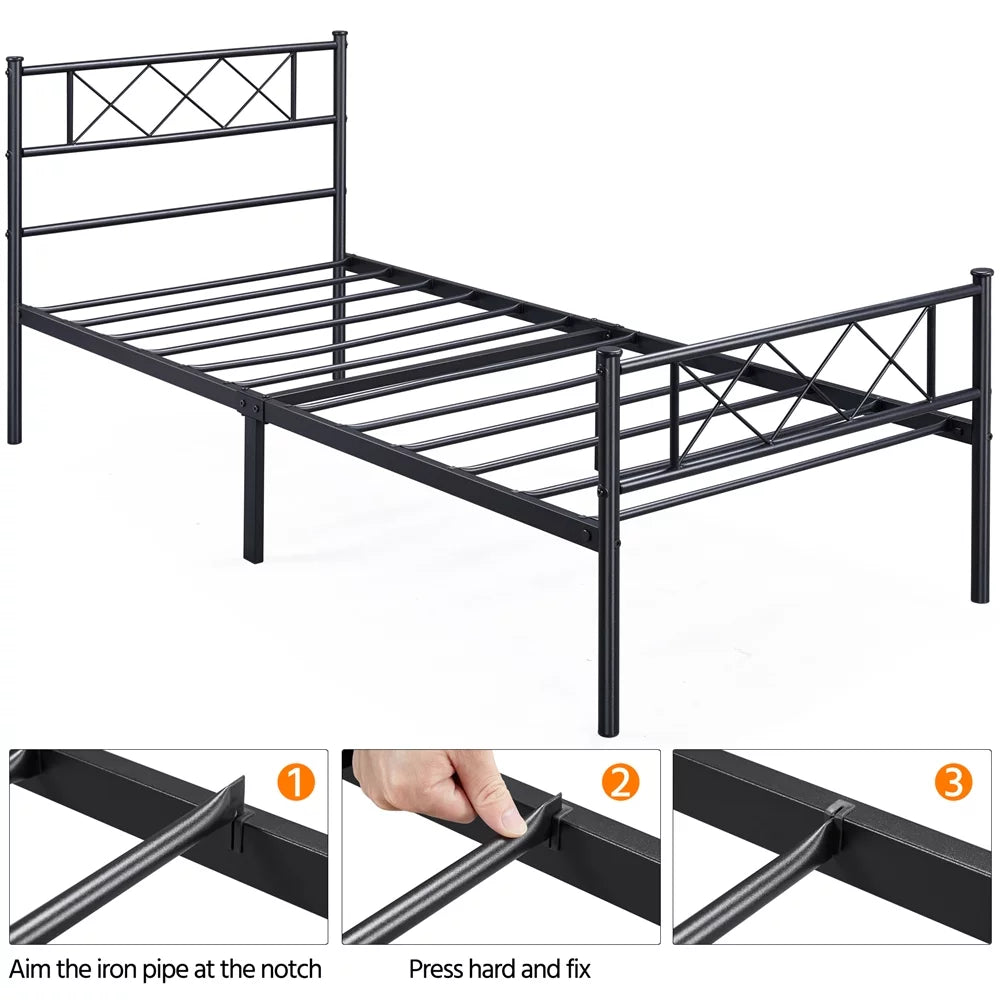 Black Twin Metal Slatted Bed Frame with Headboard Footboard S724