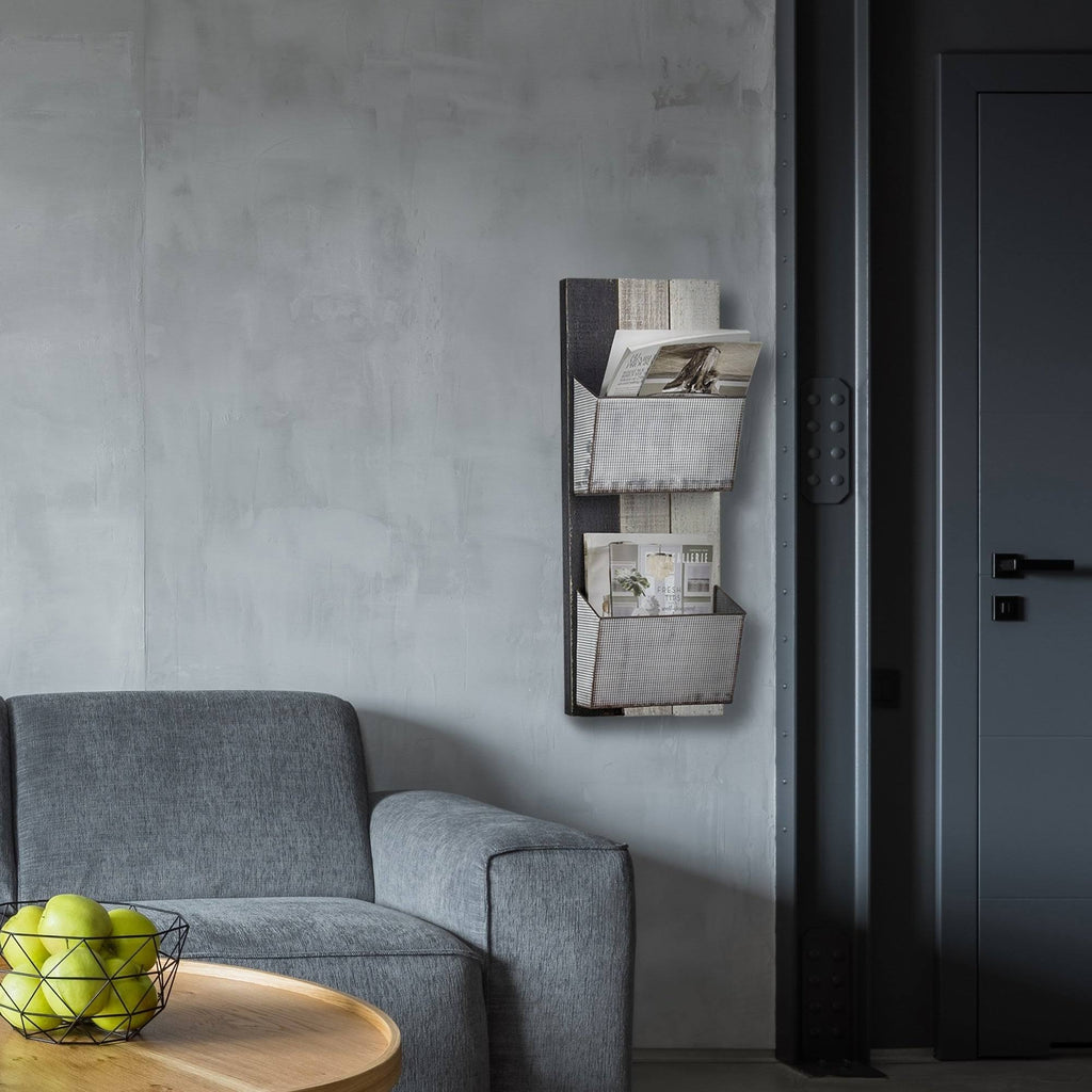 Wood and Metal Wall Hanging Magazine Rack E776574