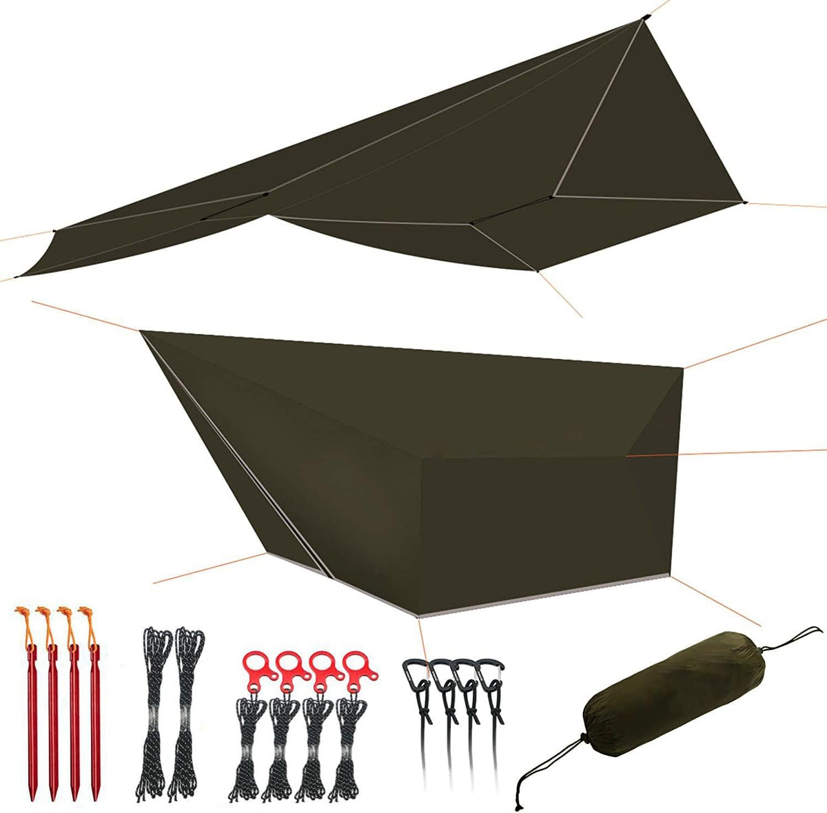12ft Waterproof Camping Hammock Tarp with Carrying Case, OD Green Pack of 2 W7417