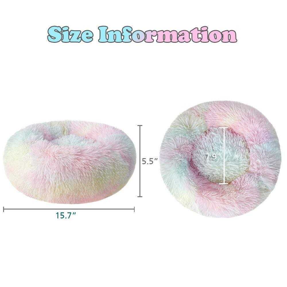 Round Plush Donut Pet Bed Warm Fur Cuddler Cushion K3895