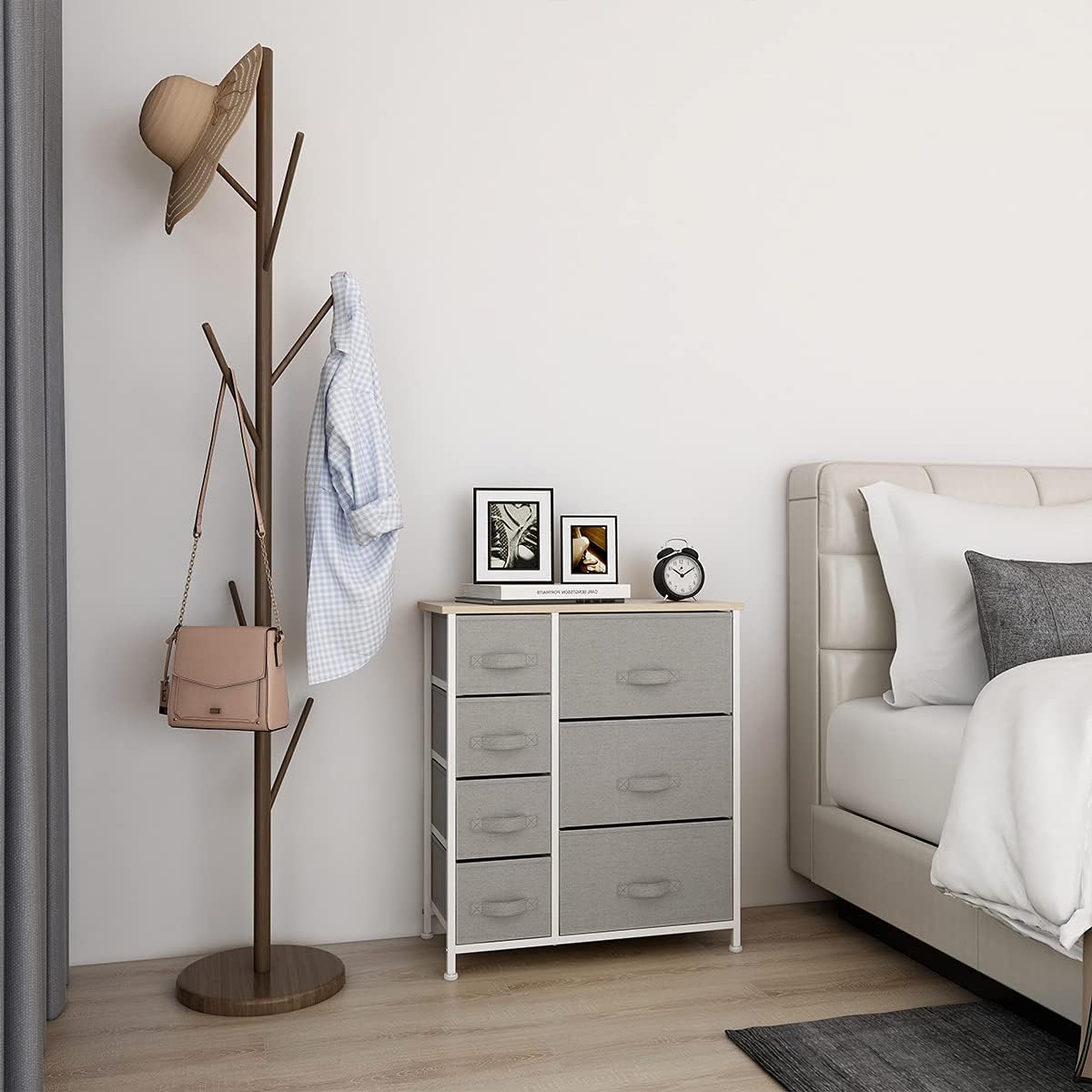 8 Drawer Fabric Dresser with Wooden Top T296