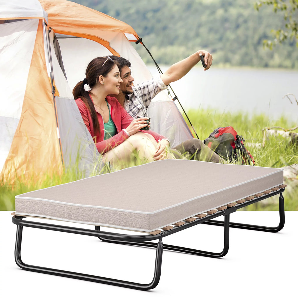 Portable Folding Guest Bed Cot with Memory Foam Mattress Twin Size J1847