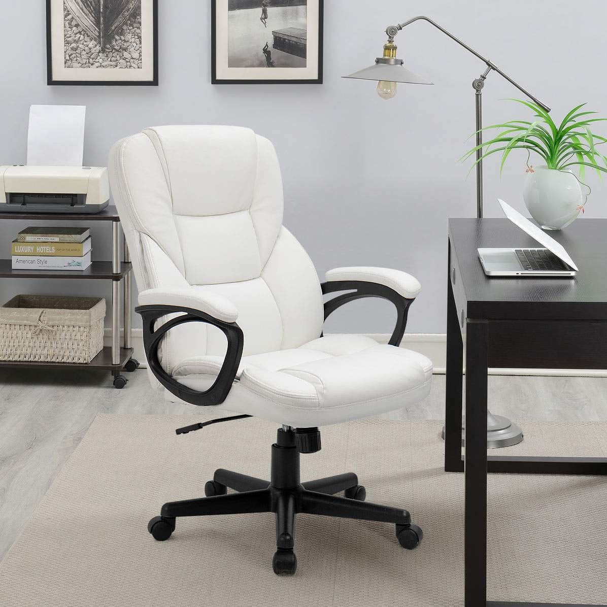 Black Faux Leather High-Back Executive Office Chair with Lumbar Support A28031
