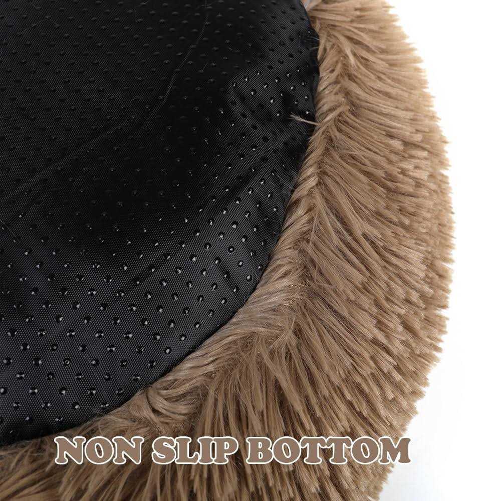 Round Plush Donut Pet Bed Warm Fur Cuddler Cushion Bed Non-Slip S5575