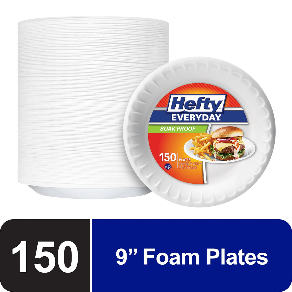 White 9 Inch Foam Plates 150 Count B14988