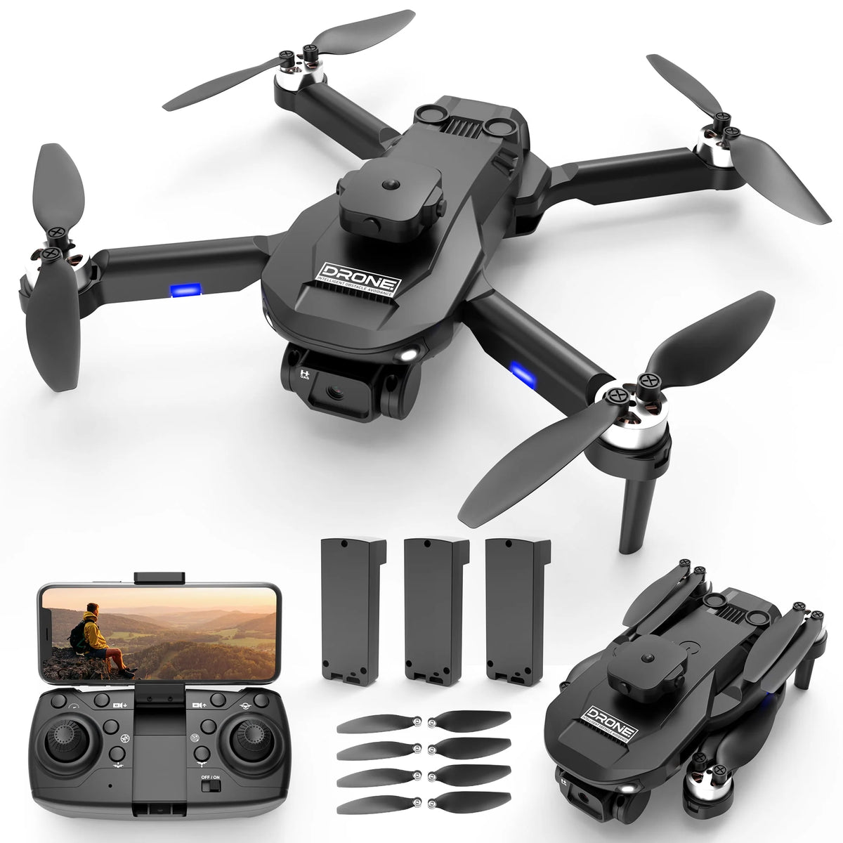 6K HD Camera Drone with 3 Batteries Black M395