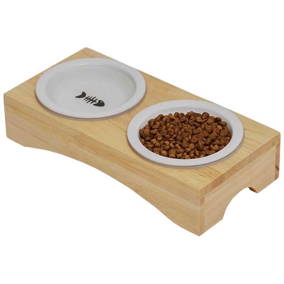 Double Elevated Cat Bowl with Wood Stand R632242