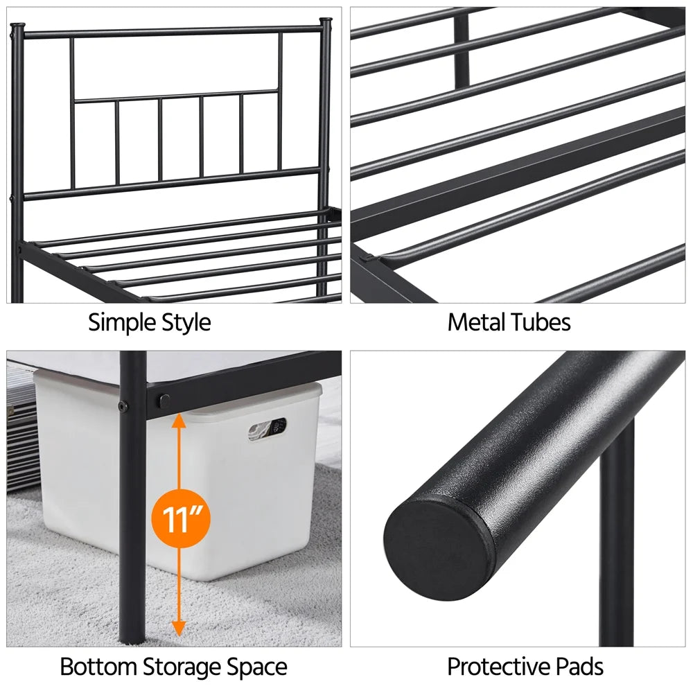 Black Metal Twin Platform Bed with Headboard and Footboard K57899