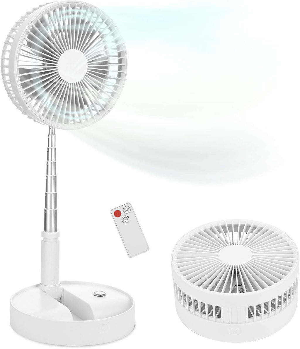 Portable Foldable Standing Fan with Remote, 7200mah USB Quiet Fan, White W5148