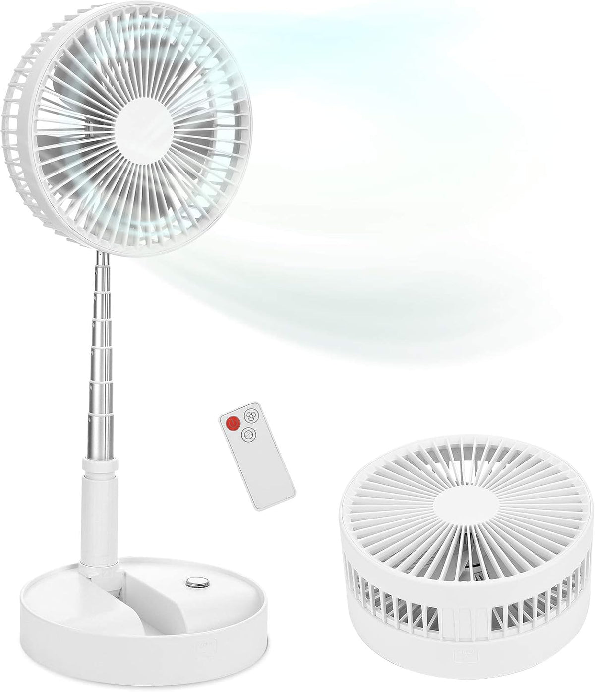 Portable Foldable Standing Fan with Remote, 7200mah USB Quiet Fan, White W5148