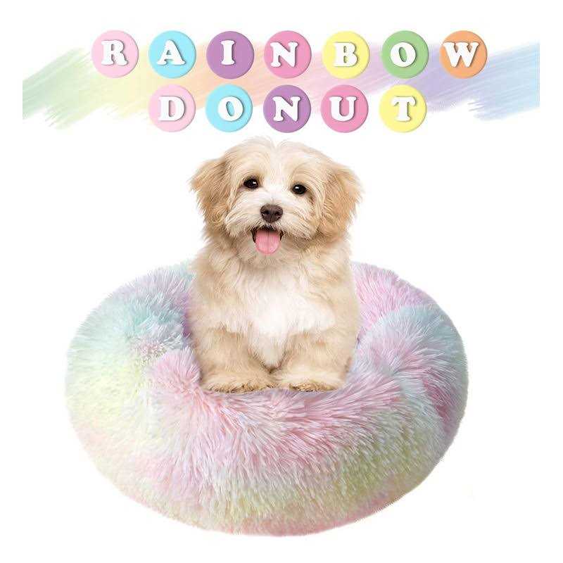 Round Plush Donut Pet Bed Warm Fur Cuddler Cushion K3895