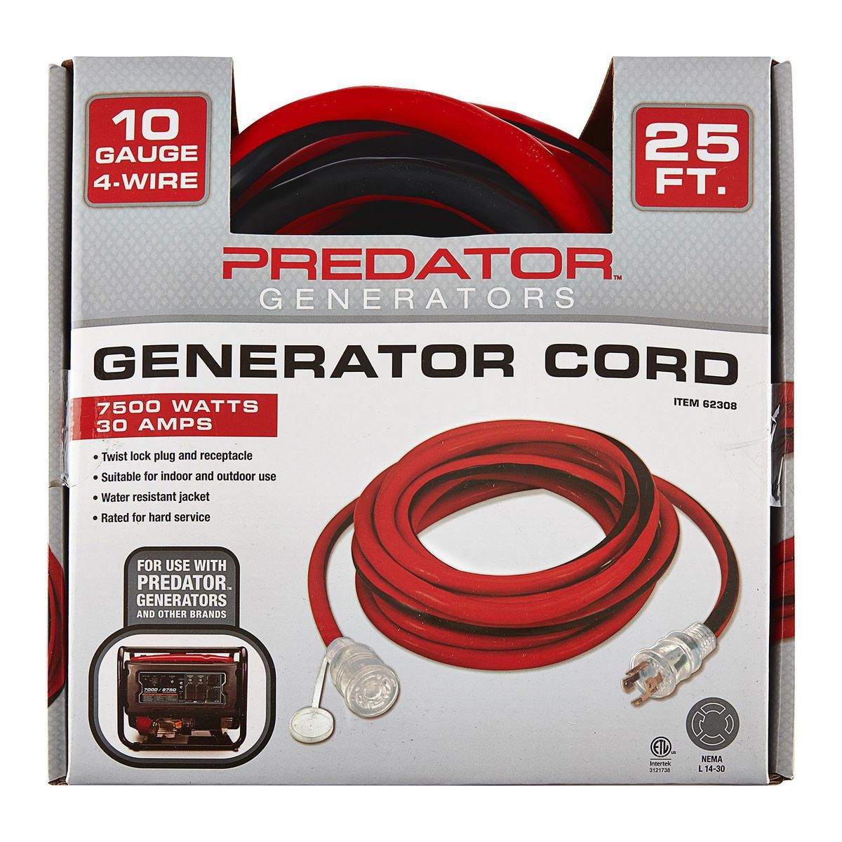 25 ft. 10 Gauge 30A Generator Extension Cord Q168