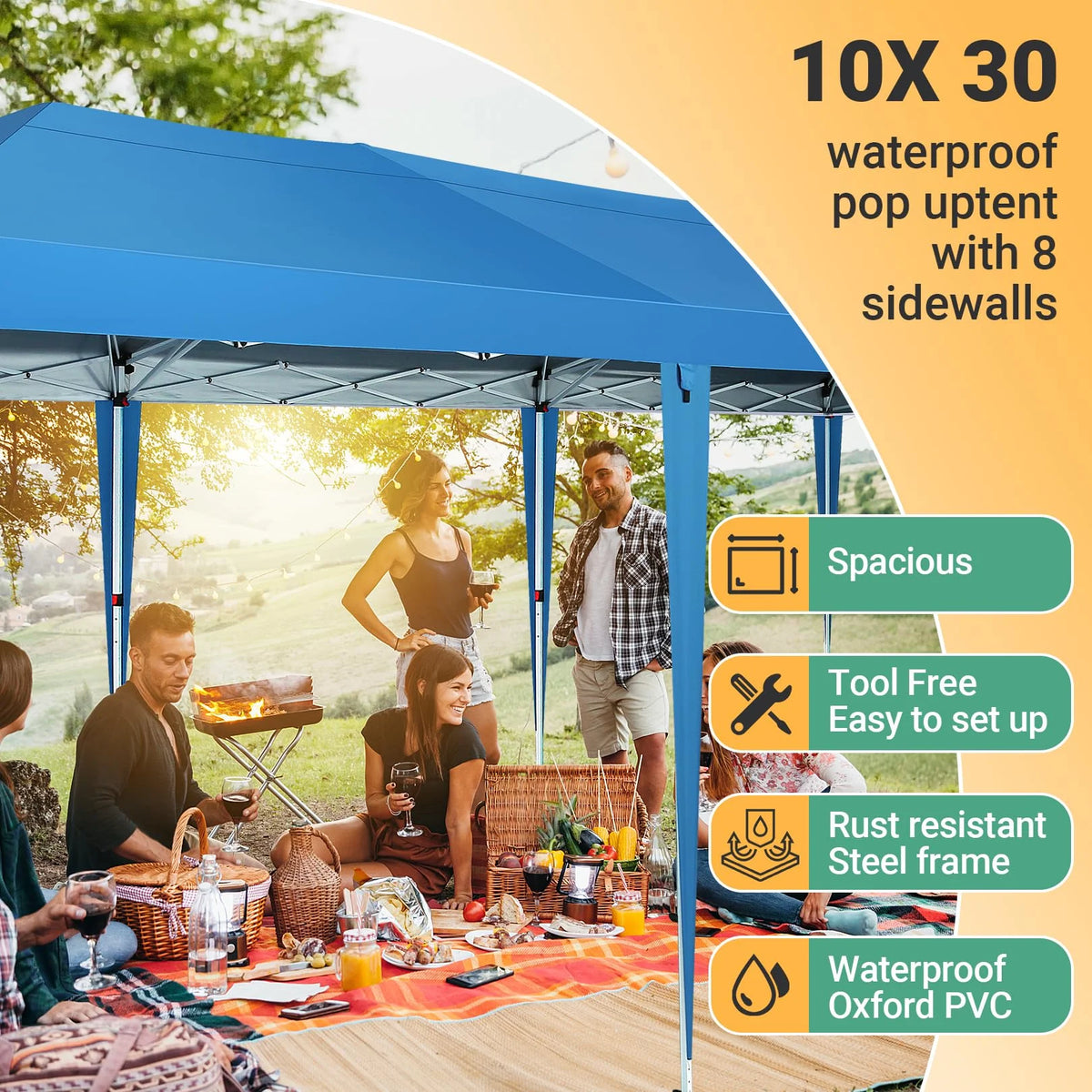 10x10ft Waterproof Popup Canopy with 4 Sidewalls Black X70121